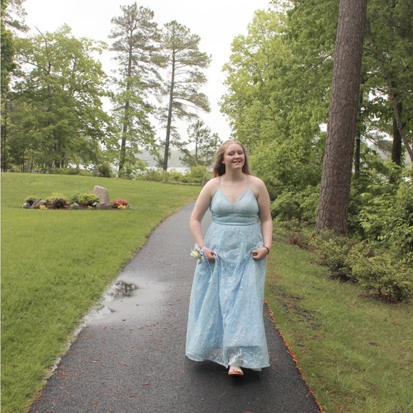 baby blue Davids Bridal prom dress (size 15 but it’s had some alterations) - Picture 6 of 8